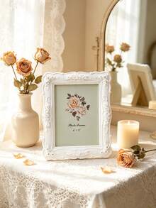 1PC European Style White Embossed Rose Photo Frame, Resin Material Desktop Warm Photo Display Frame, Picture Frame, Photo Frame, Decorative Frame, Suitable For Soft Decoration Ornaments, Desktop Decor, Wedding Gift, Bedroom Vanity Decor, Wedding Photo Memorial Photo Frame - White - View 9
