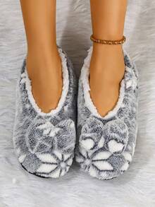 RALSWNAY Women's Bowknot Decor Plush Comfortable Home Slippers Snowflake Christmas Floor Shoes - Light Grey - View 5