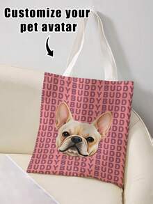1pc Customized Pet Photo & Name Full Print Canvas Reusable Open Tote Bag, Large Lightweight Fashion Shopping Bag, Suitable For School, Party, Daily Shopping, Perfect Gift - Multicolor - View 14
