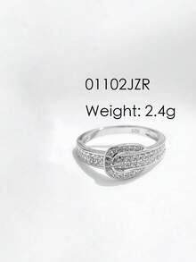 SYMFNY 1pc Luxury Elegant 925 Sterling Silver Rectangular Zirconia Inlaid Open Ring, Women's Daily Wear Jewelry Gift - 01102JZR - View 4