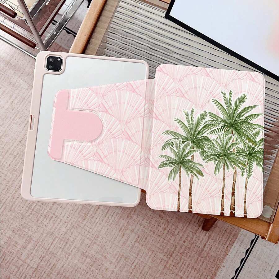 1件粉色條紋海星印花360°旋轉平板保護殼，相容iPad 11/A16/10th/Air4/5/6/Pro 12.9/2024/2025/2020/2021/2022/2023/10.2/10.9，相容Galaxy Tab A8/A9 Plus/S6 Lite/S7/S9FE PLUS，相容小米，適用於辦公、旅行和居家使用，相容OPPO Pad、MatePad、Pad、Honor Pad、Xiaoxin Pad