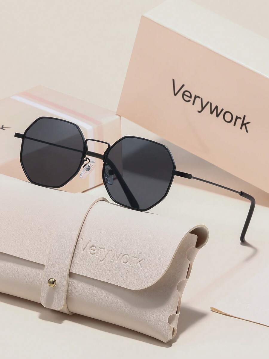 Verywork1 Geometric Pattern Personalized Brand Design Women's Sunglasses, Comes With Storage Case And Cleaning Cloth, Suitable For Beach Vacation, City Stroll, Fashion Street Photography, Best Friend Afternoon Tea, Travel Check-In. - Multicolor - View 1