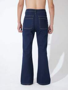 YANGCANREN Men's Fashion Creative Pocket Elastic Flare Leg Jeans - Blue - View 2