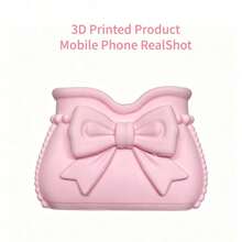 1pc 3D Printed Pink Bow Makeup Brush Storage Bucket, Cosmetic Beauty Product Storage Box, Multifunctional Desktop Pen Holder, Makeup Bag Shaped Beauty Display Stand, Dressing Table Makeup Tool Storage Box, Bathr - Pink - View 6