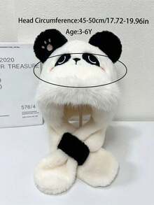 1pc Kids Cute Panda Embroidery Faux Plush Warm Windproof One-Piece Set, Autumn/Winter Outdoor Daily Wear - Multicolor - View 9