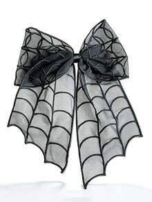 1 st hårspänne för kvinnor, mörk Halloween-stil, svart spetsrosett med fladdermus- och spindelvävsmönster - Svart - Visa 6