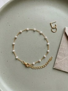 1pc Pearl Anklet Suitable For Daily Wear - Gold - View 3