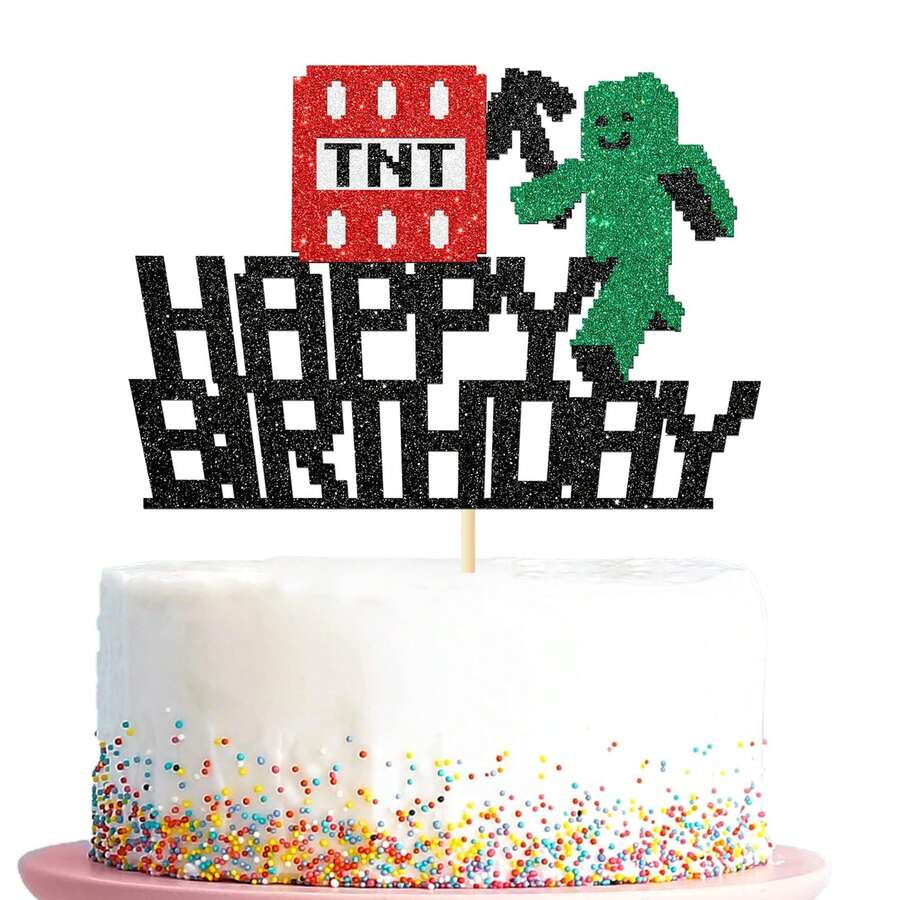 Hiasan Kue Ulang Tahun Bertema Pixel, Dekorasi Kue Balok TNT Karakter Pixel Berkilau, Hiasan Kue Ulang Tahun Gaya Pixel untuk Meja Hidangan Penutup Ulang Tahun - View 1