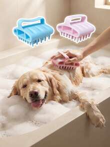 Handheld Soft Silicone Pet Bath Massage Brush With Handle Foaming Deshedding Grooming Cleaning Bristle Brush For Dogs Cats - Multicolor - View 1