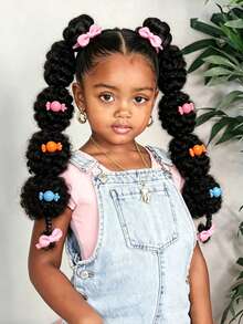 2pcs Kids Cute Small Mali Bubble Fluffy African Braided Ponytail Hair Extensions Accessories Ponytail Hair Decoration For Girls - Black - View 9