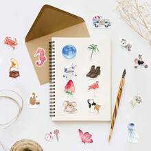 somoving 50pcs Creative Watercolor Diary Cute Style Stickers For Decorating Phone Cases, Notebooks, Luggage, Water Bottles, DIY Personalized Waterproof Stickers - Multicolor - View 5