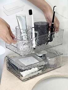 1/2pcs Light Luxury Clear Makeup Storage Box For Desktop, Stackable Basket, Organizer For Skin Care Products, Face Mask, Acrylic Plastic Case For Stacking,For Holiday Beach, Bathroom Collection, Bedroom Collection, Large Capacity - Corrugated Transparent - View 3