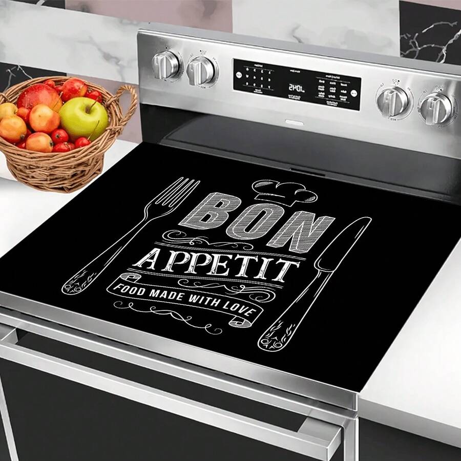 (Hot !!) 1pc 2D Tableware Pattern, Flat Stove Protector Mat And Non-Slip Heat-Resistant Rubber Stove Cover Pad Suitable For Induction Cooktop, Glass Stove And Multi-Functional Anti-Scratch Mat, Also Best Choice For Oven, Washing Machine, Dryer And Kitchen Decoration. - Multicolor - View 1