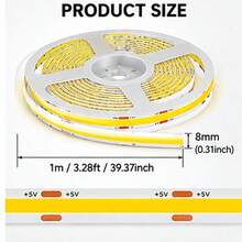 5.0m Flexible Uniform COB LED Light Strip - Equipped With 501 Button Switch And Adhesive Backing, Self-Adhesive Backplate For Easy Installation, Suitable For Cabinets, Home Decor, Halloween DIY Lighting And Office Decoration - Multicolor - View 11