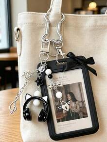Y2K Card Holder Keychain, Beaded Bow Earphone Charm, DIY Bone Keychain, ID Card Case. Graduation Season, Back To School, Teacher's Day Gift, Storage For Bus Card, Access Card, ID Card, Earphones, Keys, Hang On Backpack, Handbag, Key Chain, Zipper Pull, Suitable For Students, Teachers, Office Workers, Women, Men, Campus, Commuting, Office, Travel, Party. - Multicolor - View 3