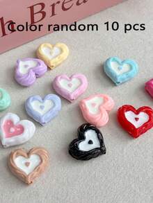 10pcs Cream Pleated Heart Resin Beads, Top And Bottom Hole Loose Beads, DIY Bracelet Phone Chain, Resin Forged Handmade Accessories - Love - View 15