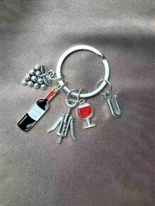 1 buah Gantungan Kunci Modis 26 Huruf untuk Pria dan Wanita, Gantungan Kunci Pembuka Botol Anggur Merah dengan Liontin Anggur - Hadiah Kreatif untuk Pecinta Anggur - Antique Silver - View 18