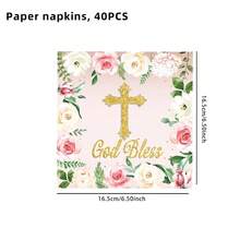 20/40/100 PCS God Bless Cross-Design Printed Disposable Napkins, For Religious Baptism, First Communion, Birthday Party, And Baptism Ceremony Tablecloth Decoration. - View 9