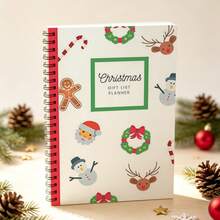 1Pc A5 Christmas Gift List Planner Spiral Notebook, Notepad, Multi Xmas Symbols Print, Adult Holiday Organizer - A5 - View 1