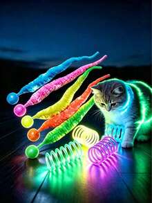 4pcs Colorful Random Glowing Cat Toy Set, Plush Worm Ball + Spring Interactive Toys, Suitable For Indoor Kittens To Play Alone And Relieve Boredom - View 1