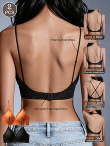 2pcs/Set Women's Seamless Backless Bra, Shiny Star Pattern Design, Adjustable Criss-Cross Back Strap, Breathable Thin Cup, Comfortable For Daily Wear - Multicolor - View 10