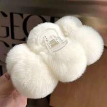 1pc Women's Fluffy Ball Flower Hair Clip, Large Fluffy Hair Clip, Cute Sweet Hair Accessory, Suitable For Autumn/Winter Daily Wear And Party - Multicolor - View 6