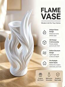 1pc Flame Shaped Hollow Vase, For Flower Arrangement, Table Display, Space Decoration, Suitable For Living Room & Bedroom Tabletop, 3D Printed Craft, Modern Minimalist Art Style, Hollow Streamlined Design, Ideal Housewarming Gift - Multiple Styles - View 5