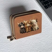 Highland Cow Print Card Holder, Lightweight Fashion Women's Wallet, Suitable For Daily Use, Dual Zipper Mini Wallet/Coin Purse/Card Holder - Multicolor - View 19