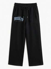 City Style Acid Wash Sweatshirt & Sweatpants Set, Letter Print On Chest, Dropped Shoulder Loose Fit, Men's Sports Outfit - Baby Blue - View 3