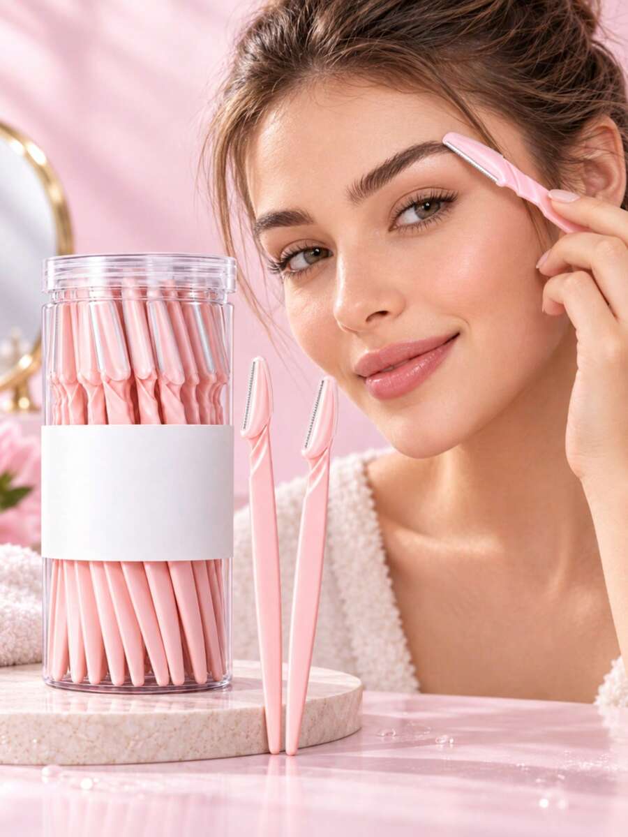 5/10/20/40pcs Pink Set - PP Material, Fun Dopamine Color, Includes , Exfoliating Scraper, Suitable For Face/Body Hair Trimming; Long Handle Blade With Precision Protective Cover, Suitable For Daily Use Or Travel - Upgraded Version - View 1