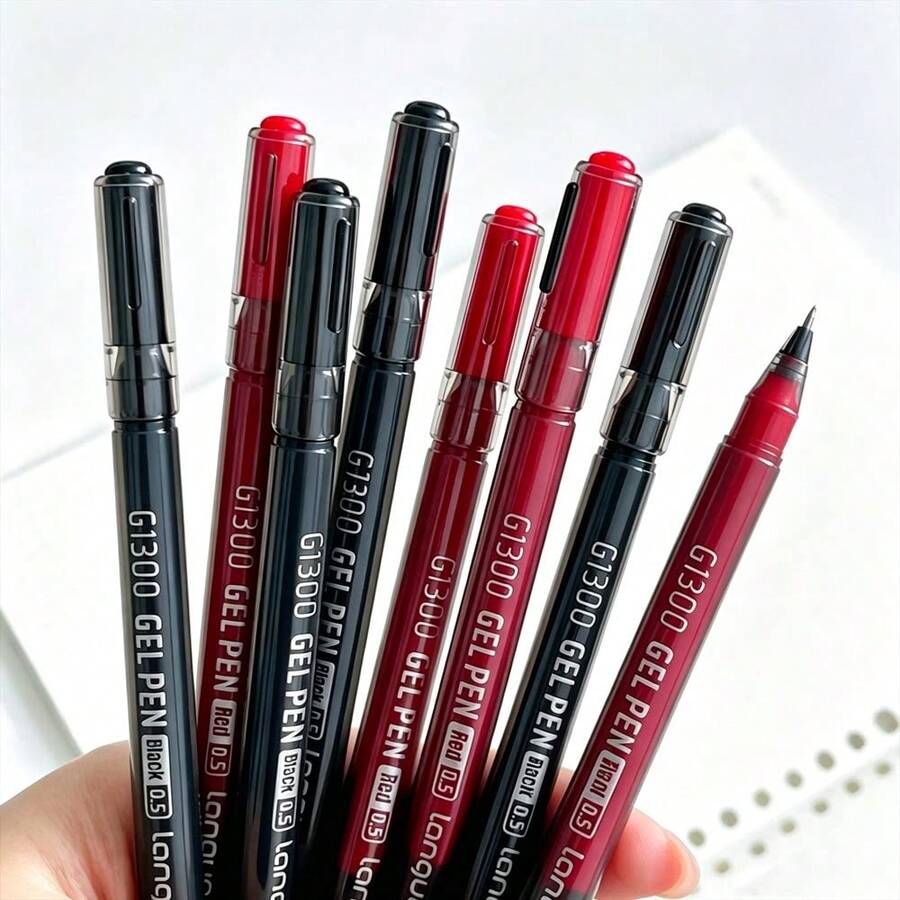 Languo 12/6/3pcs Black/Red Ink Gel Pens, Ballpoint Pens, ST High Precision Tip (0.5mm), Handwriting Gel Pens, Perfect For Vibrant Colorful Writing And Sketching, Smooth Writing, For Drawing, Highlighting, Note-Taking, Manual Making, Office Use - Multicolor - View 1