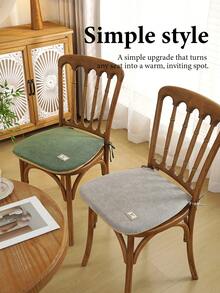1pc Removable & Washable Kitchen Dining Chair Seat Cushion, Fixed Tie Strap Non-Slip Design, 17"*18", Suitable For Solid Wood Dining Chairs, Casual Dining Stools, Study Computer Chairs, Upholstered Dining Chairs - Dark Green - View 6