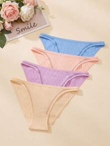 4pcs Macaron Color Lace Low Waist Breathable Women's Thong Panties - Multicolor - View 5