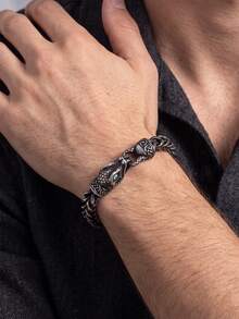 1Pc Men Snake Head Braided Stainless Steel Bracelet, Punk Jewelry, Vintage Bangle, Gift For Him - SL211 - View 6