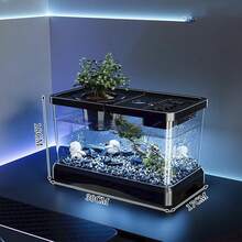 Transparent Fish Tank With Lid, Desktop Aquarium And Turtle Breeding Tank For Goldfish, Turtles And Small Aquatic Pets, Mini Aquarium For Home, Living Room And Office - Black - View 6