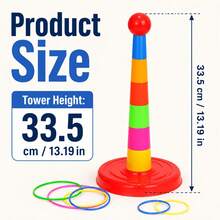 CotTibe 17pcs Set/9 Rings + 1 Base + 7 Towers, Colors Shipped Randomly. A Ring Toss Game Consisting Of Colorful Poles And Multicolored Rings, Perfect For Playing On Outdoor Backyard Lawns. Suitable For Family Parties, Carnivals, And As An Interactive - Multicolor - View 10