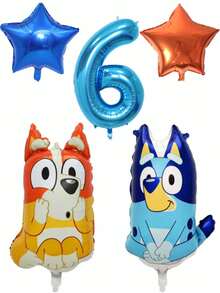 MASSDI Cartoon Character Birthday Balloon Set, Sitting And Bingo Aluminum Balloons, Bright Cyan Digit 1 Balloon, Dual Color Star Mylar Balloons, Easy Inflate Reusable Supplies For Garden Birthday Party Photoshoot - Balloon - View 11