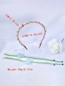 1件綠色珠飾新娘髮箍，附蝴蝶刺繡與可拆卸流蘇，女性婚禮髮飾，適合節日派對 - 綠色 - 查看 6