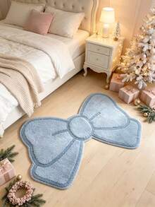 1pc European Countryside Style Light Blue Living Room/Entryway Rug, French Romantic Blue Bow-Shaped Plush Bedroom Carpet, Modern Minimalist Solid Color Soft Dressing Room/Vanity Decorative Rug, Washable Carpet, Customizable Size With 1-5cm Tolerance - A - View 3