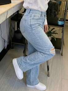 Women's Vintage Loose Boyfriend Straight Leg Denim Jeans - Light Wash - View 3