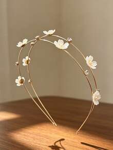 1pc 3D Flower Pearl Rhinestone Double Layer Metal Headband, Women's Hair Hoop, Wedding Party Luxury Atmosphere Headpiece - Multicolor - View 7