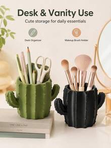 Multifunctional Pen Holder With Stable Base Cactus Design Pencil Cup Creative Desktop Storage Box Suitable For Teenagers Office Workers College Students Dormitory Study Office Supplies Home Office Decor Office Desk Vanity Essential Accessory - Multicolor - View 4