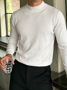 Men's Plus Size Autumn/Winter Commuter Versatile Business Solid Color Mock Neck Sweater - White - View 1