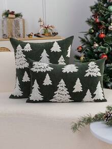 1 chiếc vỏ gối thêu cây thông Noel màu xanh, phù hợp trang trí trong nhà, trang trí Giáng Sinh, dùng cho mọi mùa, không kèm ruột gối - màu xanh lá - Xem 2