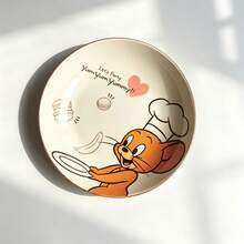 TOM AND JERRY. 1/4pcs Milky White Vertical Stripe Cartoon Cat & Mouse Authentic Ceramic Bowl, Soft Cute Print Design, Home Tableware, Heat Resistant And Easy To Clean, Suitable For Rice/Soup/Noodles/Dessert - Multicolor - View 18