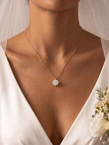 1pc Moissanite Necklace Classic 2CT Four-Prong Pendant Necklace, Suitable For Women's Party And Daily Wear - Gold - View 7