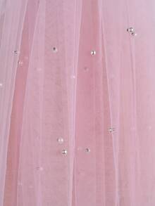 1pc Pink See-Through Tulle Scattered Pearl Veil, Long Flowy Bridal Veil For Pre-Wedding Portrait - Multicolor - View 6