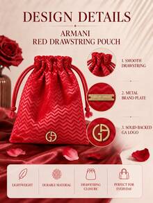 Giorgio Armani Armani Red Drawstring Storage Bag, 16.5*20cm, Single Piece, Velvet Texture, Large Capacity, Ideal For Daily And Travel Makeup Storage - Red - View 6