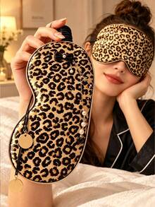 Leopard Print Faux Silk Sleep Mask With Elastic Band, Full Blackout Design, Soft Breathable Adjustable, Suitable For Home Napping, Travel And Office Rest, Unisex - Multicolor - View 1
