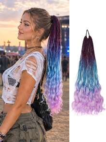 Women's Long Gradient Braided Wig, Multi-Colored Gradient Long Wavy Braided Curls, Suitable For Parties, Festivals, Cosplay, And Everyday Styling. - Multicolor - View 9